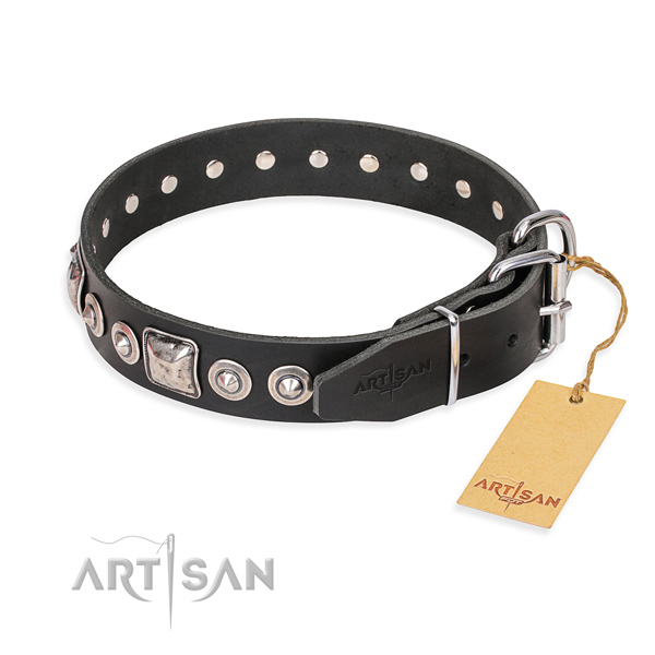 Full grain genuine leather dog collar made of top rate material with rust resistant decorations
