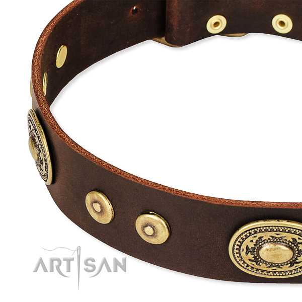 Embellished dog collar made of high quality natural genuine leather