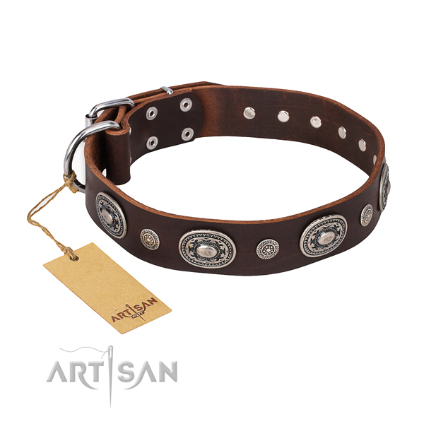 High quality full grain natural leather collar made for your doggie