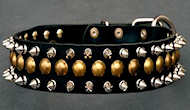 3 Rows Leather Spiked and Studded Dog Collar for Rottweiler