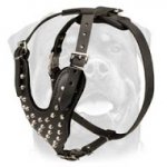 Handmade Rottweiler Harness - Pyramids Studded Leather Dog Harness