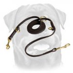 Useful Multi-Purpose Leather Rottweiler Leash with O-rings and 2 Snap Hooks