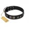 "Silver River" Designer Handmade FDT Artisan Black Leather Rottweiler Collar