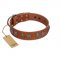 "Luxurious Life" Premium Quality FDT Artisan Tan Leather Rottweiler Collar with Round Adornments