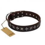 "Stars of Glory" FDT Artisan Brown Leather Rottweiler Collar for Comfortable Walking