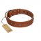 "Daintiness" Designer Handmade FDT Artisan Tan Leather Rottweiler Collar with Silver-Like Adornments