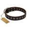 "Stars of Glory" FDT Artisan Brown Leather Rottweiler Collar for Comfortable Walking
