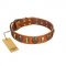 "Strike of Rock" FDT Artisan Tan Leather Rottweiler Collar with Plates and Medallions with Skulls