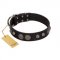 "Tricky Ricky" FDT Artisan Black Leather Rottweiler Collar Adorned with Silver-Like Conchos