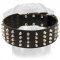 Pyramid Studded Leather Rottweiler Breed Collar-2 Inch Size
