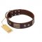 "Stone Stars" Stylish Handmade FDT Artisan Brown Leather Rottweiler Collar