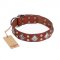 "Magic Squares" FDT Artisan Tan Leather Rottweiler Collar with Silver-like Decor