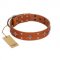 "Tawny Beauty" FDT Artisan Tan Leather Rottweiler Collar Adorned with Stars and Tiny Squares