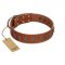 "Silver Century" Fashionable FDT Artisan Tan Leather Rottweiler Collar with Silver-Like Plates