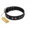 "Silver Medallions" Mod FDT Artisan Black Leather Rottweiler Collar with Round Plates
