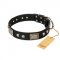 "Pirates Gold" FDT Artisan Black Leather Rottweiler Collar with Old Silver Look Plates and Skulls