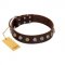 "Gape Buster" FDT Artisan Brown Leather Rottweiler Collar with One Row of Studs
