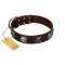 "Nut-Brown Finery" Embellished FDT Artisan Brown Leather Rottweiler Collar with Chrome Plated Crossbones and Plates