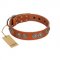 "Woofy Majesty" FDT Artisan Tan Leather Rottweiler Collar with Round Silver-like Plates
