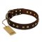 "Fashion Studs" FDT Artisan Decorated Leather Rottweiler Collar with Old Bronze-Plated Steel Hardware