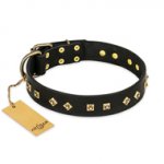 "Rhomb Style" FDT Artisan Decorated Leather Rottweiler Collar with Old Bronze-Plated Studs 1 1/2 inch (40 mm) Wide