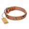 "Era of Future" FDT Artisan Handcrafted Tan Leather Rottweiler Collar with Decorations