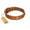 "Knights Templar" FDT Artisan Tan Leather Rottweiler Collar with Skulls and Crossbones Combined with Squares