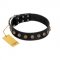 "Inky Prettification" FDT Artisan Black Leather Rottweiler Collar with One Row of Studs