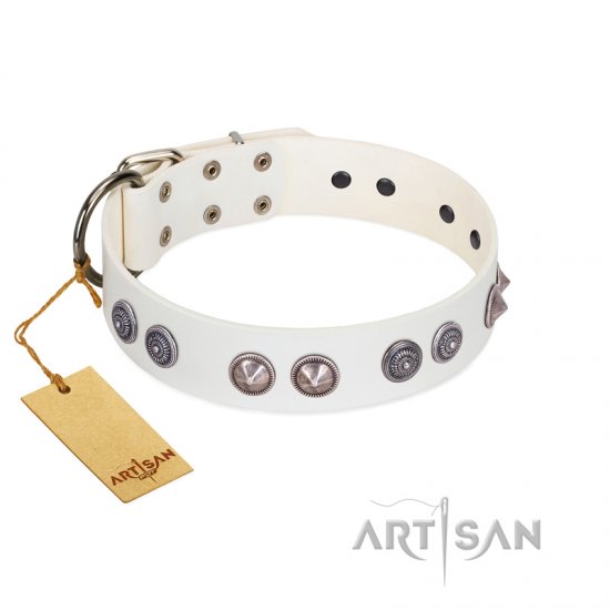 white leather leash