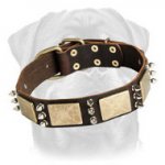 War Leather Collar - Rottweiler Collar Decorated with Plates & Spikes