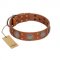"Sun Rise Noon" FDT Artisan Tan Leather Rottweiler Collar with Unique Design