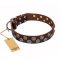 'Strong Shields' FDT Artisan Brown Leather Rottweiler Collar - 1 1/2 inch (40 mm) wide