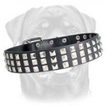 3 Rows Studded Leather Dog Collar for Rottweiler