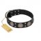 "Sun in Shining" Modern FDT Artisan Black Leather Rottweiler Collar with Studs and Stars