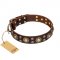 'Flower Melody' FDT Artisan Brown Leather Rottweiler Collar with Mixed Studs