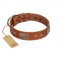 "Great Obelisk" Handcrafted FDT Artisan Tan Leather Rottweiler Collar with Large Plates and Pyramids