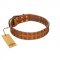 "Terra-cotta" FDT Artisan Tan Leather Rottweiler Collar with Two Rows of Studs