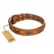 "Call of Feat" FDT Artisan Tan Leather Rottweiler Collar with Old Bronze-like Studs and Oval Brooches