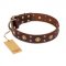 "Caprice of Fashion" FDT Artisan Brown Leather Rottweiler Collar with Round Decorations