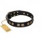 "Golden Artifact" FDT Artisan Black Leather Rottweiler Collar with Old-bronze Covered Medallions