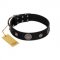 "Blue Gems" FDT Artisan Black Leather Rottweiler Collar with Chrome Plated Studs and Conchos