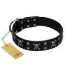 "Black Jack" Stylish Handmade FDT Artisan Black Leather Rottweiler Collar