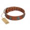 "Blue Sands" FDT Artisan Tan Leather Rottweiler Collar with Silver-like Studs and Round Conchos with Stones