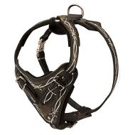 Exquisite Barbed Wire Painted Leather Harness for your Rottweiler