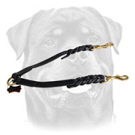 Braided leather coupler leash for walking 2 dogs