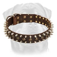 3 Rows Leather Spiked and Studded Dog Collar for Rottweiler