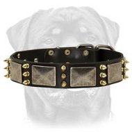 Best Spiked Leather Dog Collar-Massive Look Rusted Nickel Plated Plates