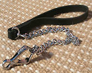 Chain herm sprenger dog leash with leather handle - dog lead