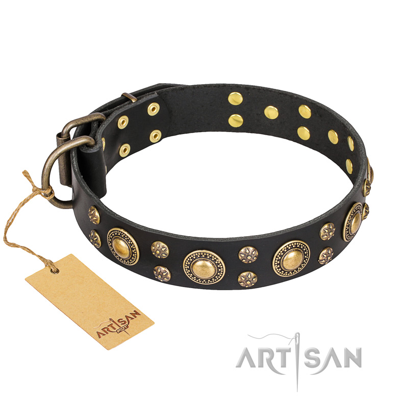 'Baroque Chic' FDT Artisan Studded Black Leather Rittweiler Dog Collar