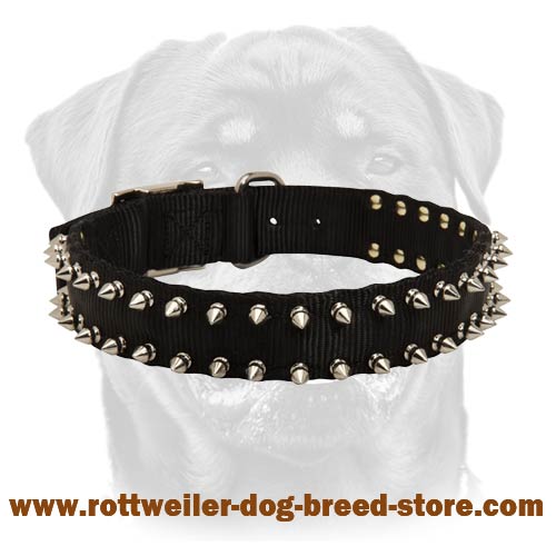 Black Nylon Spiked Dog Collar-Premuim Quality Nylon Dog Collar With 2 Rows Of Spikes